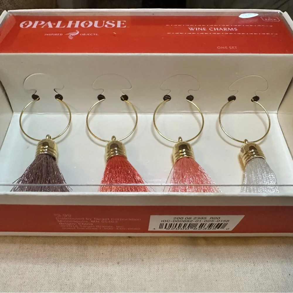New Vintage Opalhouse Tassel Wine Charms Pastels Gold-Tone Opal House New in Box - Picture 4 of 4